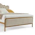 thumbnail image 6 of Queen Size Bed, Modern Upholstered Platform Bed Frame with Buckle Shaped Backrest, Metal Frame, Square Footboard, and Solid Wood Ribs, Heavy Duty Platform Bed, Light Camel, 6 of 8