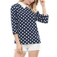 thumbnail image 5 of INSPIRE CHIC Women's Contrast Peter Pan Collar Top 3/4 Sleeves Blouse Shirts L Blue, 5 of 9