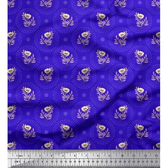 Soimoi Cotton Duck Fabric Dot,Leaves & Floral Artistic Print Fabric by the Yard 42 Inch Wide