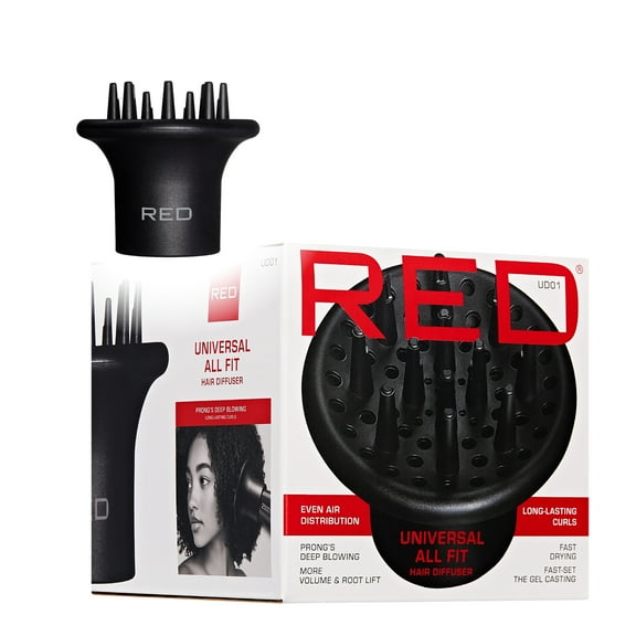 Red by Kiss Universal Hair Dryer Diffuser, Heavy Duty Rubber Grip, Long Prongs for Volume & Root Drying, Compact Design Fits 99% Dryers for Fast Drying & Shine Boost and Bouncy Curls