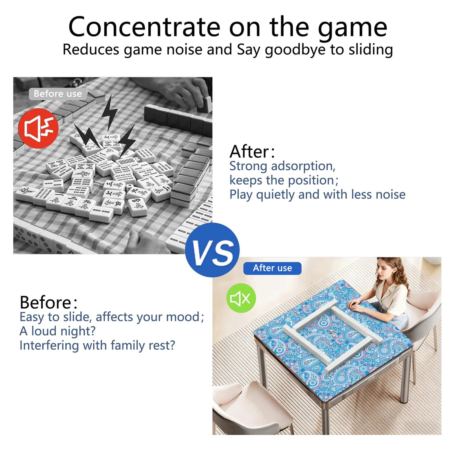 Classic Boho Style Multi-Purpose Game Mat 31.5x31.5 Inch Rubber Surface for Mahjong with Anti-Slip Backing and Noise Dampening for Game Room Activities