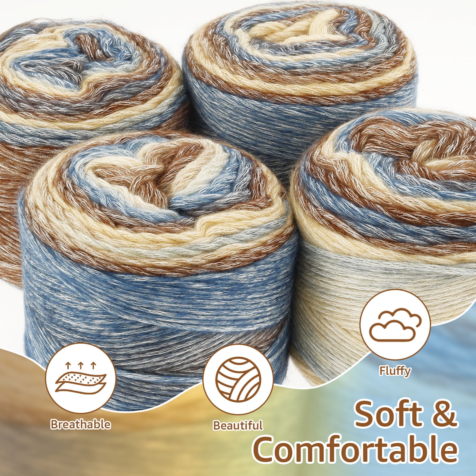 4 Pcs DIY Flexible Ombre Yarn for Knitting Colorful Soft Cotton Gradient Cake Yarn for Making Blanket Scarf Shawl Sweater