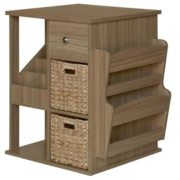 Maklaine All-In-One Transitional Wood Revolving Side Table in Natural