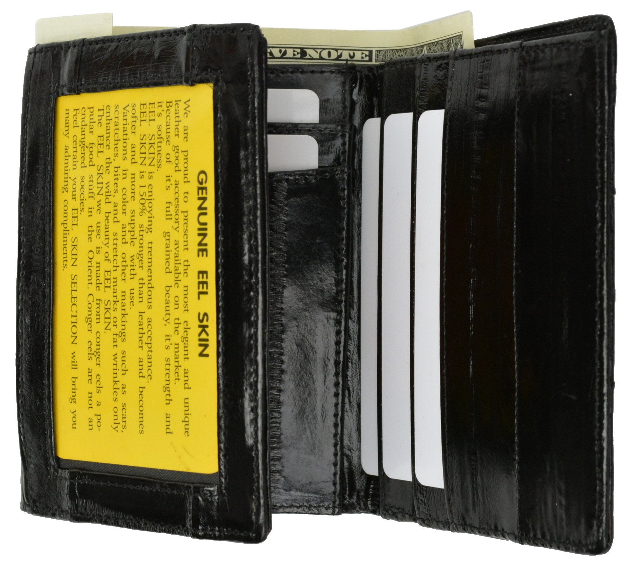 Mens Eel Skin Leather Trifold ID Style Credit Card Holder Wallet ID