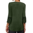 thumbnail image 5 of Blczomt Lace Womens T-Shirt Green Dressy 3/4 Length Sleeve Blouses V Neck Formal Button Women's Blouses, 5 of 8