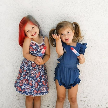 

Pudcoco Baby Girls Summer Romper Square Neck Short Jumpsuit with Ruffle Decoration