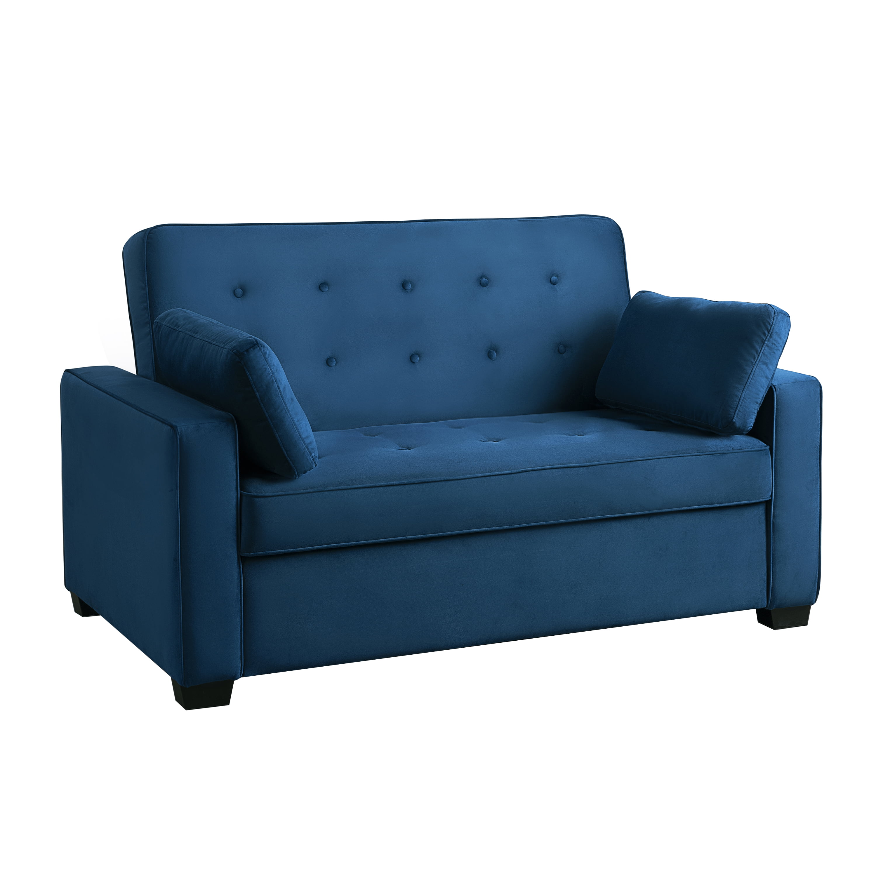 Serta Monroe Modern Convertible Loveseat with Full Size Sleeper, Navy Blue Woven Fabric