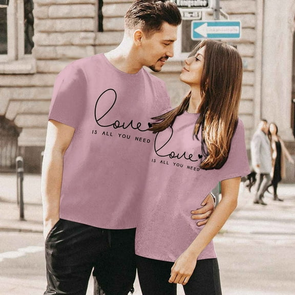 SHITINN Couple Women Short Sleeve T Shirt Summer Casual Valentine's Day Beach Holiday Letter Prin Womens Short Sleeve Tops T Shirts for Women Women's Clothing