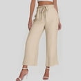 thumbnail image 2 of Sentmoon Women's Linen Pants Solid Color Drawstring High Waist Travel Outfits for Women Plus Size Loose Fit Wide Leg Active Summer Pants Beach Essentials for Women for Work and Office, 2 of 8