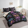 thumbnail image 3 of Feelyou Neon Kawaii Ghost Bedding Comforter Set 7pcs, Princess Pink Ribbon Bow Queen Bedding Sets, Glitter Stars Print Reversible Queen Sheet Sets, Lightweight Room Decor, 3 of 7