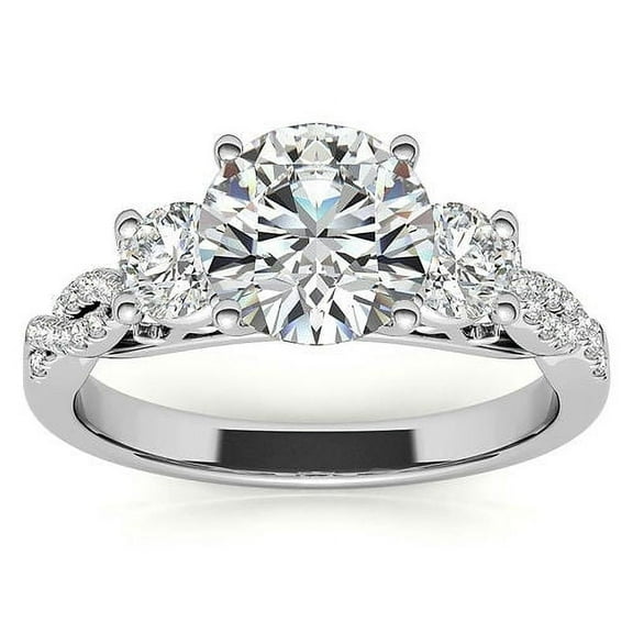 Vin Gol Round Cut 1.60 ctw Three Stone Diamond Engagement Anniversary Ring 14k Gold - 4