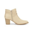 thumbnail image 3 of BLISSFUL STEP Women's Buckle Decor Cross Strap Pointed Toe Block Heel Ankle Boots Beige 7, 3 of 8