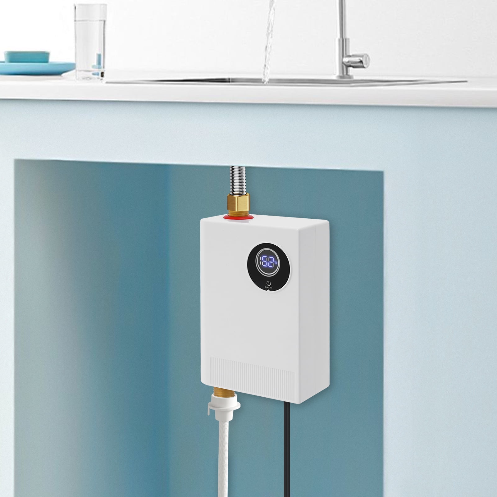 Electric Mini Instant Water Heater Tankless Water Heater On Demand Under Sink Hot Water Heater for Kitchen White 3000W