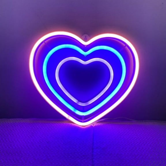 Huiyi Heart Neon Signs,Heart Neon Signs,Love Shaped Neon Lights USB/Battery Operated Night Lights for Bedroom, Wall, Festival, Party Decor-Heart (Coral Pink- Blue- Purple)