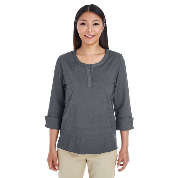 Devon & Jones DG230W Ladies Central Cotton Blend Melange Knit Top - Dk Grey Heather - Medium