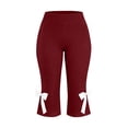 thumbnail image 4 of Cagogo Women Plus Size Capri Leggings High Waisted Yoga Capri Pants Solid Casual Active Capri Pants Regular Fit Workout Beach Cropped Lounge Trousers, Wine 5XL, 4 of 8