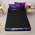 thumbnail image 4 of Castle Fairy Cyberpunk Style Futuristic Supercar Zipper Twin Comforter Sets with Fitted Sheet and 2 Pillowcases,Neon Night Art Zipper Bedding Set,Magenta Purple,4-Piece,Black Reversible, 4 of 6