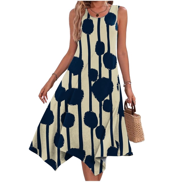 Fankiway Robe d'Été Décontractée Sans Manches pour Femmes, Robe Longue avec Ourlet en Mouchoir, Robe de Plage avec Poches, Robes d'Été pour Femmes en Liquidation, Robes pour Femmes Grande Taille en Liquidation