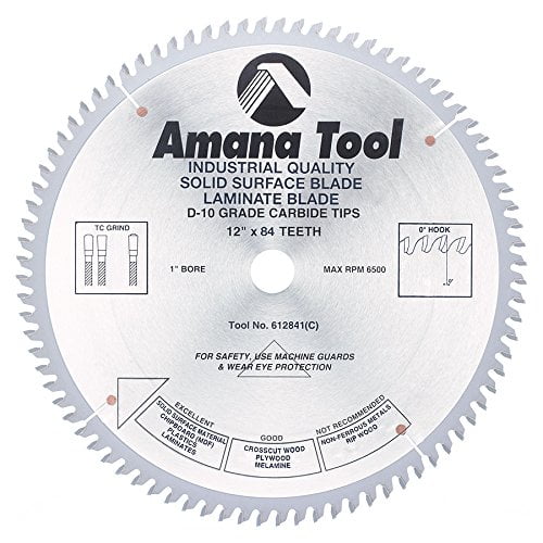 Amana Tool 612841 Carbide Tipped Solid Surface 12 Inch D x 84T MTCG, 0 Deg, 1 Inch Bore