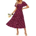 thumbnail image 1 of Vestido ZESICA para mujer, estilo bohemio, floral, midi, talla S, color vino, 1 of 8