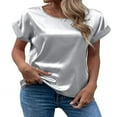 thumbnail image 2 of Esaierr ‌‌Silk Satin Round Neck T-Shirt for Women's Short Sleeve Loose Fit Breathable Casual Summer Top‌, 2 of 7