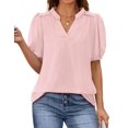 thumbnail image 1 of Blusa PRETTYGARDEN Mujer Cuello en V Manga Corta Abullonada Rosa, 1 of 8