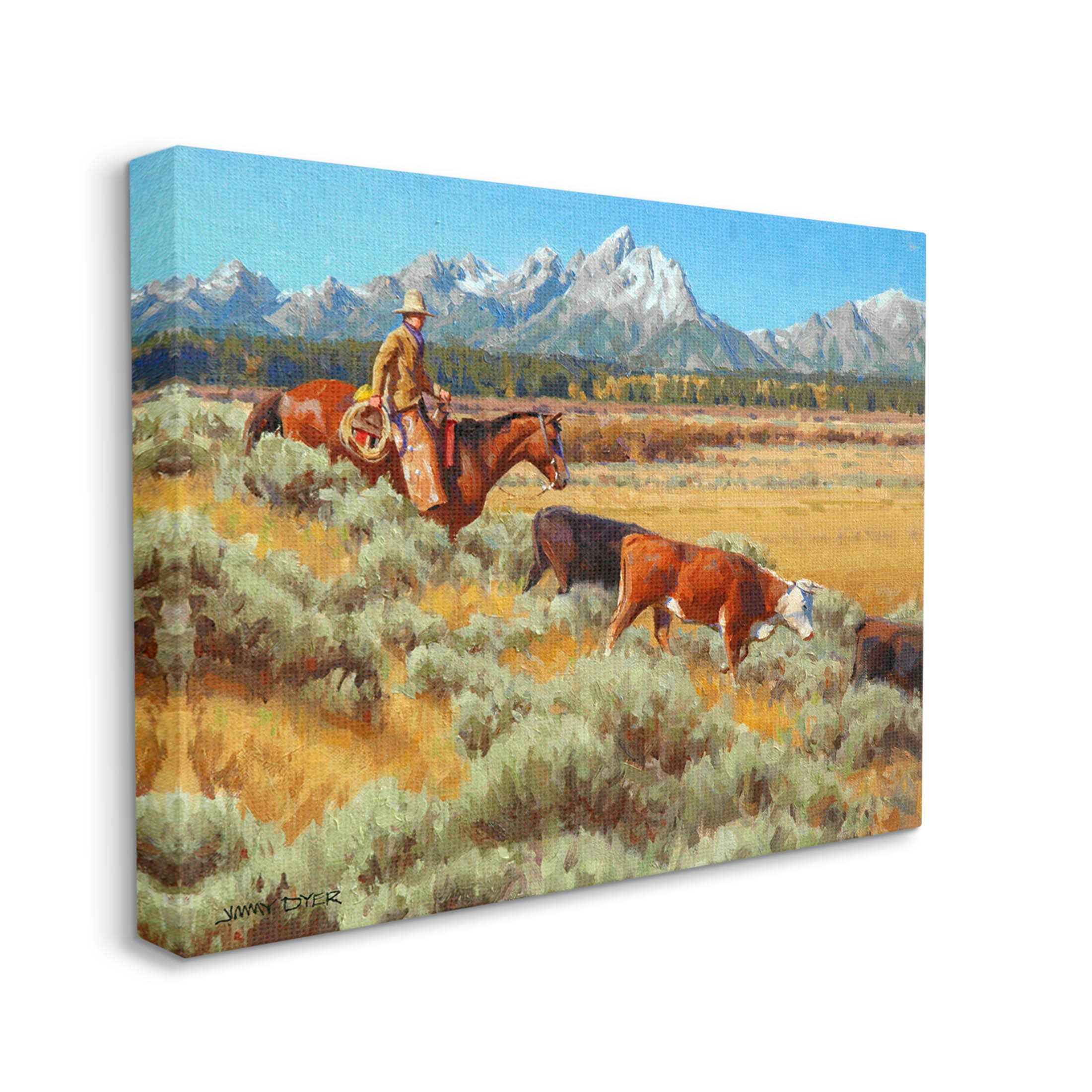 Western Ranch Horse Cattle Animals & Insects Painting Gallery Wrapped Canvas Print Wall Art