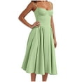 thumbnail image 6 of Ecqkame Women's Wedding Guest Dress Solid Color Sexy Slip&nbsp;Party Dress Tummy Control Pleated Suspender Large Hem Dress 03-Green M, 6 of 9