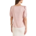 thumbnail image 3 of INSPIRAR CHIC Blusa de satén de media manga con escote corazón para mujeres, oficina, color rosa, 3 of 6