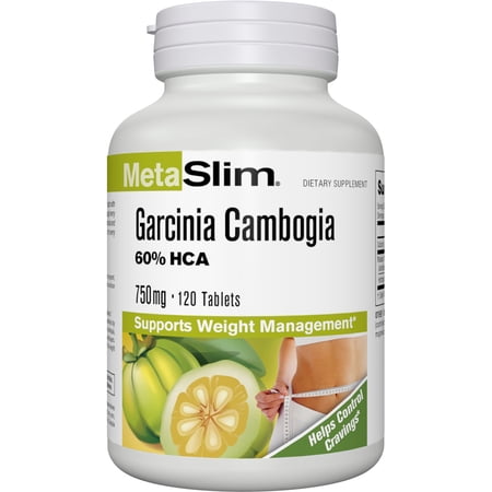 MetaSlim Garcinia Cambogia 60% HCA 750 mg Weight Loss Tablets, 120 Ct