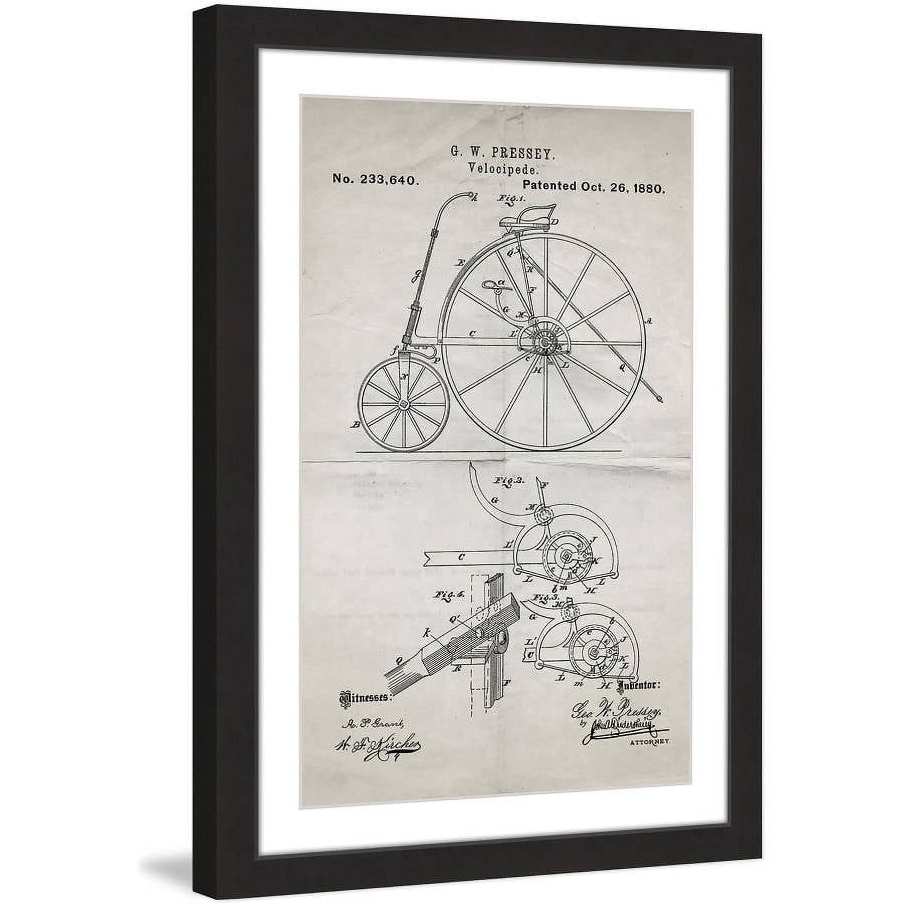 "Velocipede 1880 Old Paper" Framed Painting Print