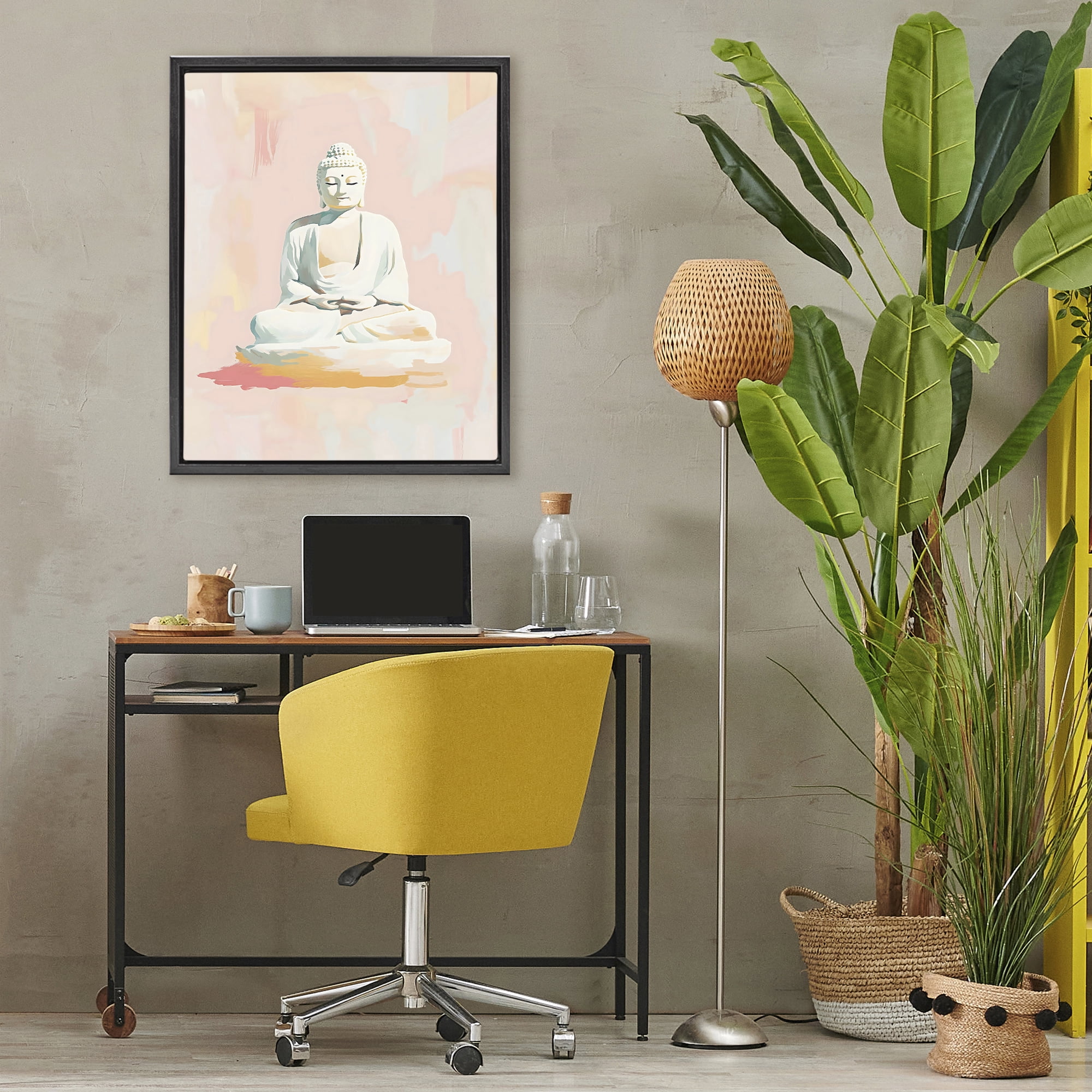Stupell Industries Pastel Buddha In Quiet Meditation Black Framed Floater Canvas Wall Art, design by The Prints Vibe