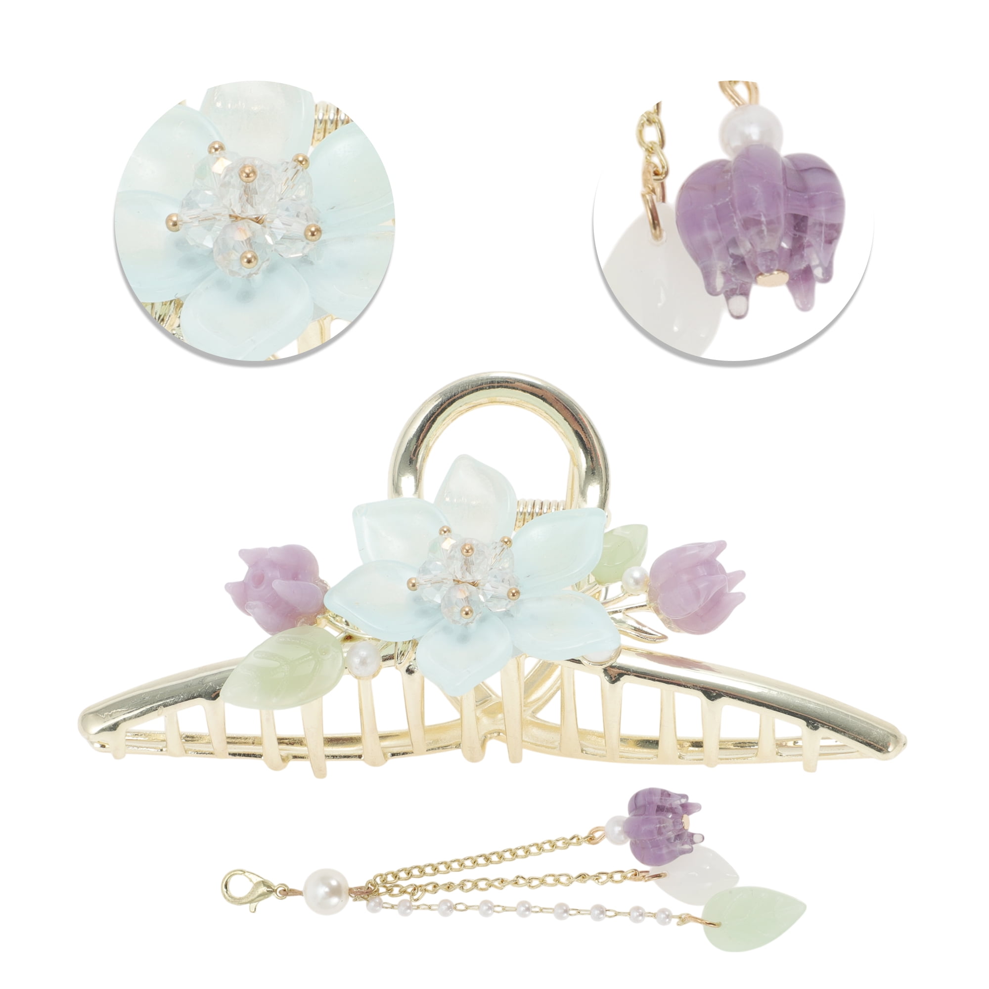 Unique Bargains Fashion Flower Hair Clips Home Use Gold Tone