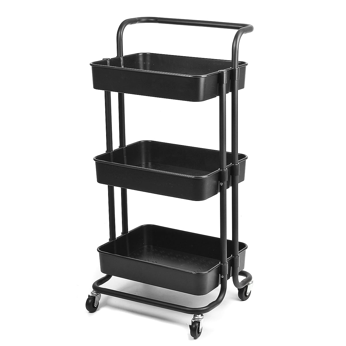 Black YORKING Rolling Storage Shelf 3-Tiers Kitchen Storage Trolley Organizer with Handles Beauty Drawer Spa Cart Steel Racks 
