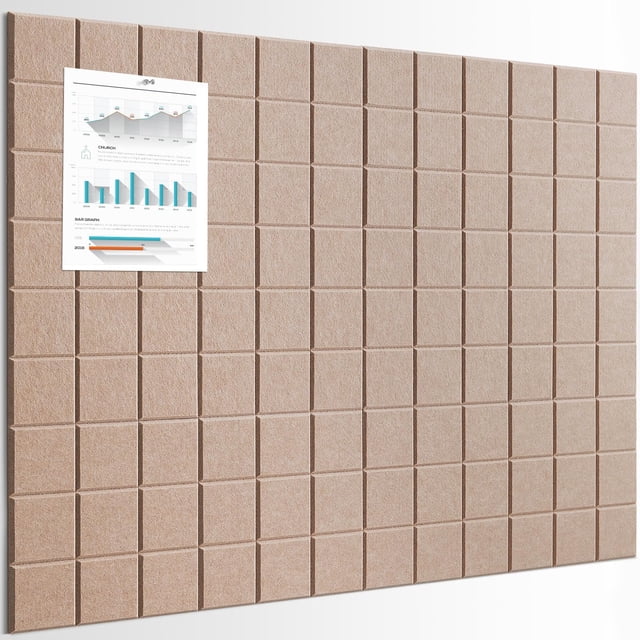 Tablero de corcho Bounmer 122 x 91 cm, paneles de fieltro, paquete de 12 baldosas adhesivas