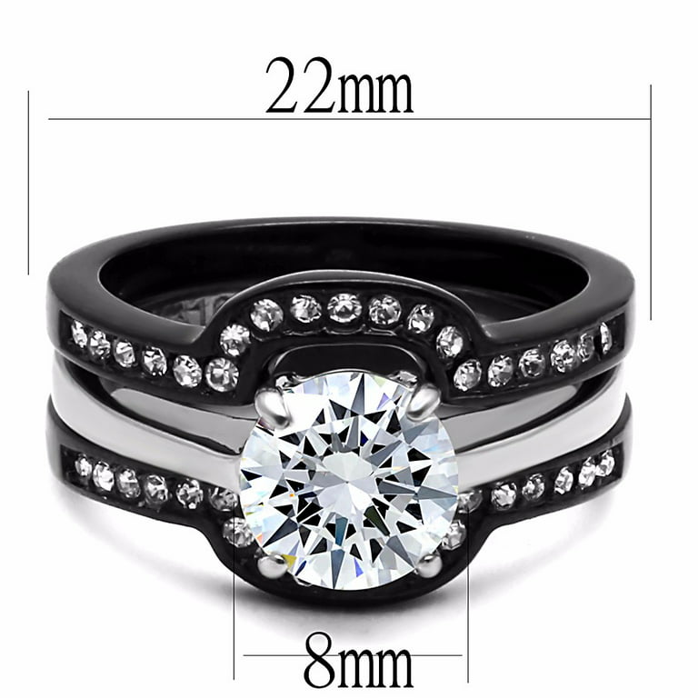 His Hers Couples Ring Set Womens Round CZ Promise Two Tone Ring