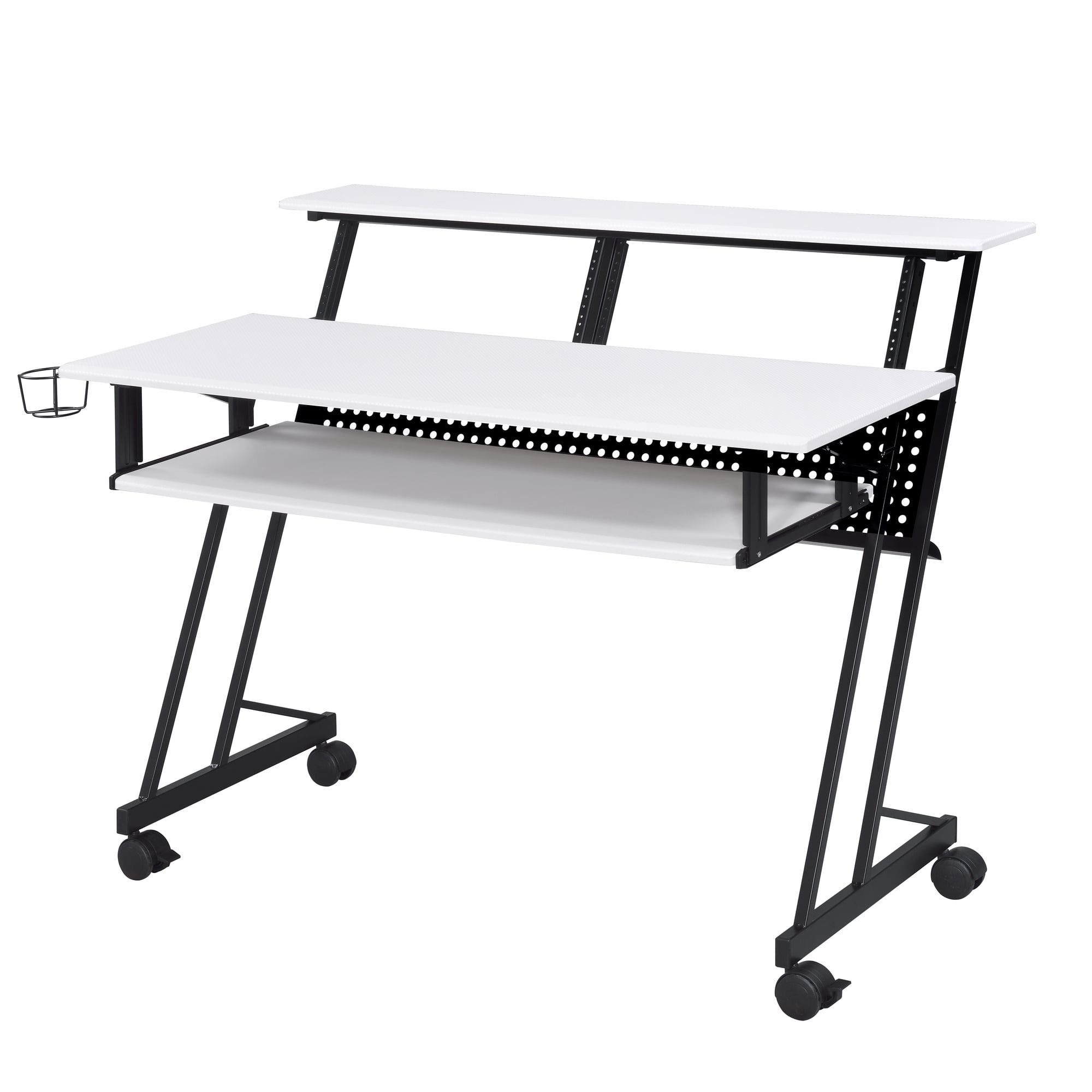 White And Black Music Recording Studio Desk With Metal Base