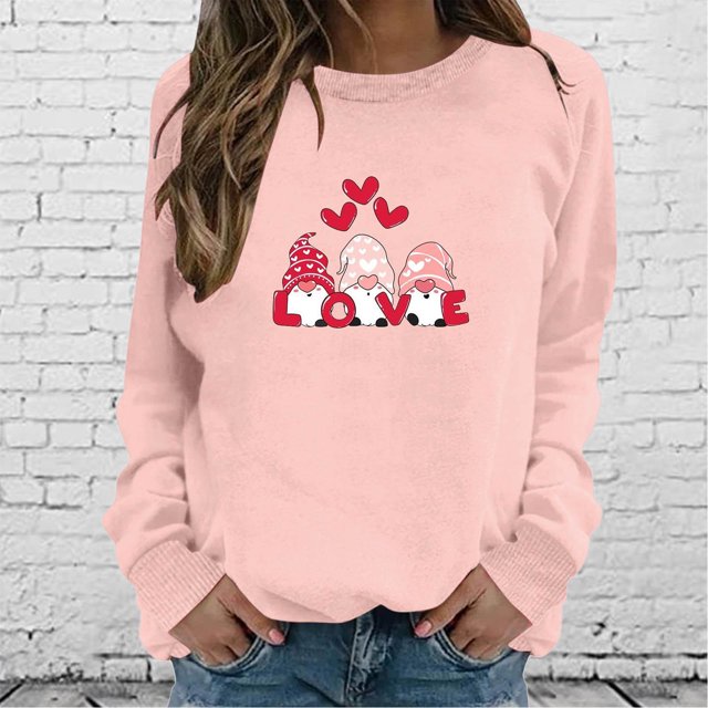 Meichang Sweatshirts à Col Rond pour Femmes, Sweatshirts de la Saint-Valentin, Hauts de Vacances, Sweatshirts Graphiques Cœur d'Amour, Manches Longues, Cadeaux de la Saint-Valentin
