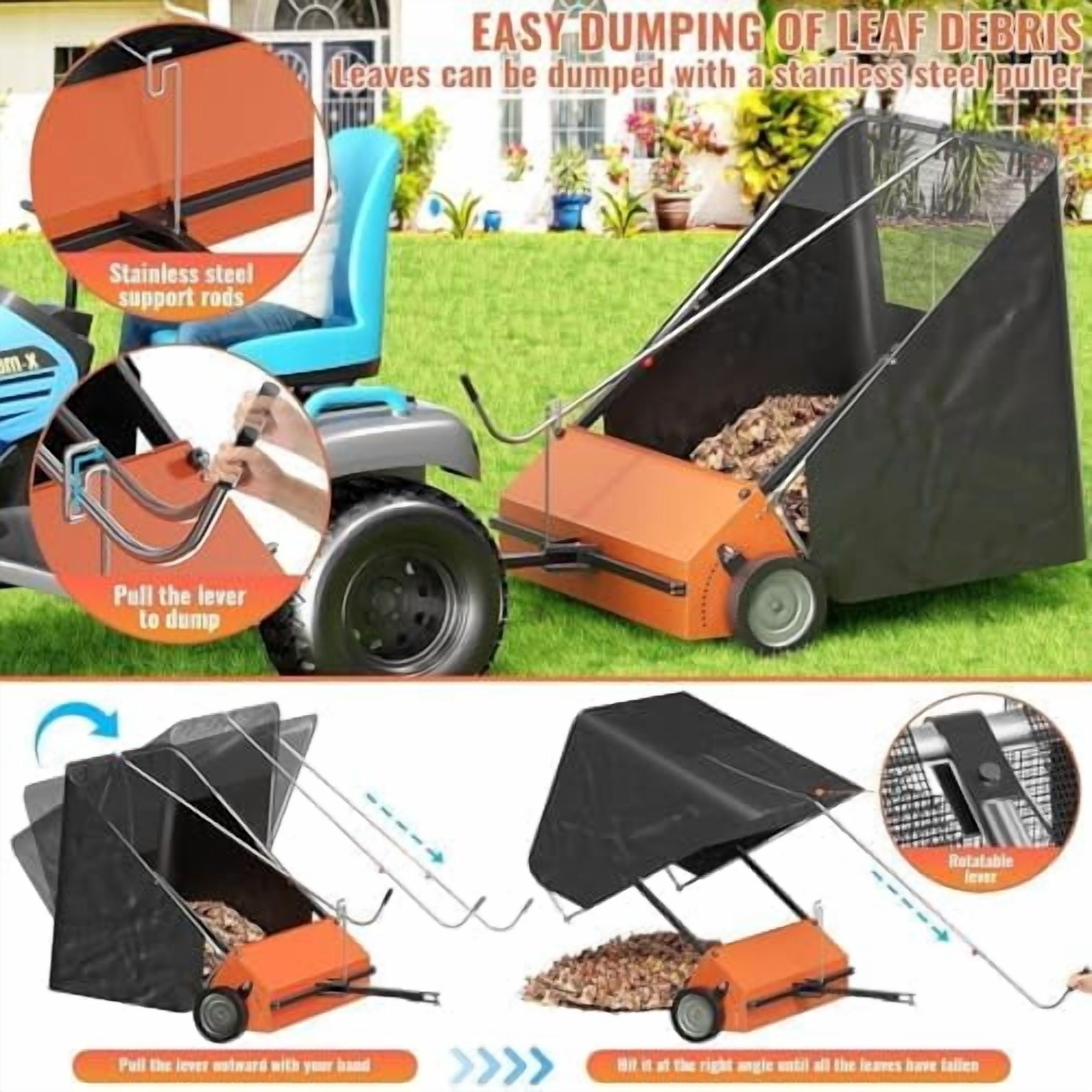 Tow Behind Lawn Sweeper 50 Inch,with 25 cu.ft. Large Capacity Leaf Collector,Lawn Sweeper with Adjustable Sweeping Height, for Yard,Farm