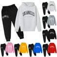 thumbnail image 4 of Teen Boys Girls Sweatsuit Set 2PC Long Sleeve Letter Graphic Hooded Sweatshirt Sweatpants Set Fall Winter Clothes Teenage Girl Clothes 13-14 Years, 4 of 4
