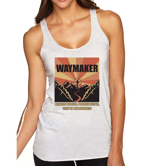 Wild Bobby, WAYMAKER Miracle Worker Promise Keeper Inspirational/Christian Tri-Blend Racerback Tank Top, Heather White, Medium