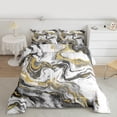 thumbnail image 2 of Castle Fairy 3-Piece Queen Size Comforter Set - Marble Grey White Golden Gradient Print, 2 of 8