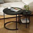 thumbnail image 3 of LENLN Coffee Table Nesting Round Table Set of 2 Side Table with Sturdy Metal Frame With Storage Shelf for Living Room Bedroom Apartment Modern Industrial Simple Nightstand, 3 of 6
