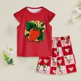 thumbnail image 2 of OYXSER Toddler Girls Outfits Fruit Print Short Sleeve T-Shirt Tops & Shorts Sets 2Pcs Clothes Set, Red 5-6Y, 2 of 5