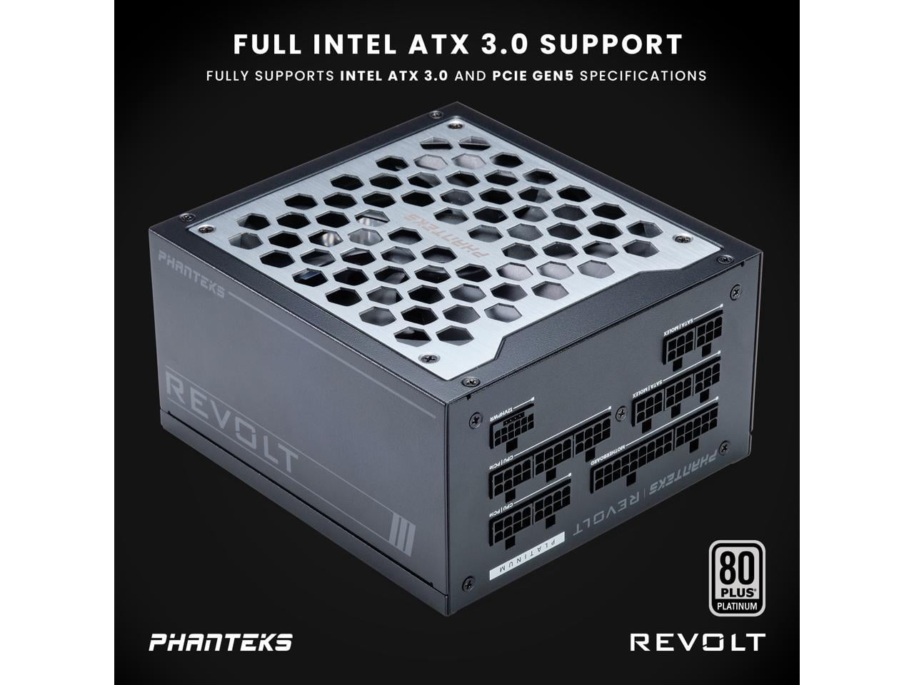 Phanteks Revolt 1200W 80PLUS Platinum, ATX 3.0, PCIe 5.0, Fully Modular, Cable-less, Power Supply Unit Only (cables sold separately), Black