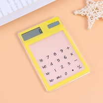 OULII Yellow Portable Solar Powered Calculator with Transparent Touch Screen for Students Home and Office Use