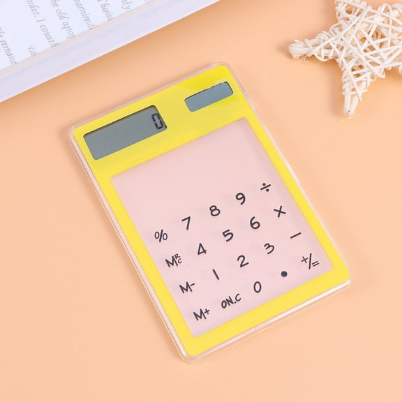 OULII Yellow Portable Solar Powered Calculator with Transparent Touch Screen for Students Home and Office Use