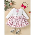 thumbnail image 2 of Kiapeise Newborn Baby Girl Valentine 's Day Clothes Long Sleeve Elephant Heart Print Tulle Dress with Headband 2Pcs Outfit, 2 of 7