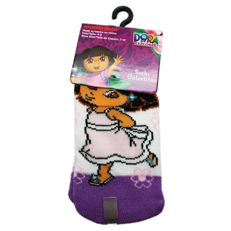 Dora the Explorer Dancing Flowers White/Violet Toddler Socks (1 Pair, Size 4-6)