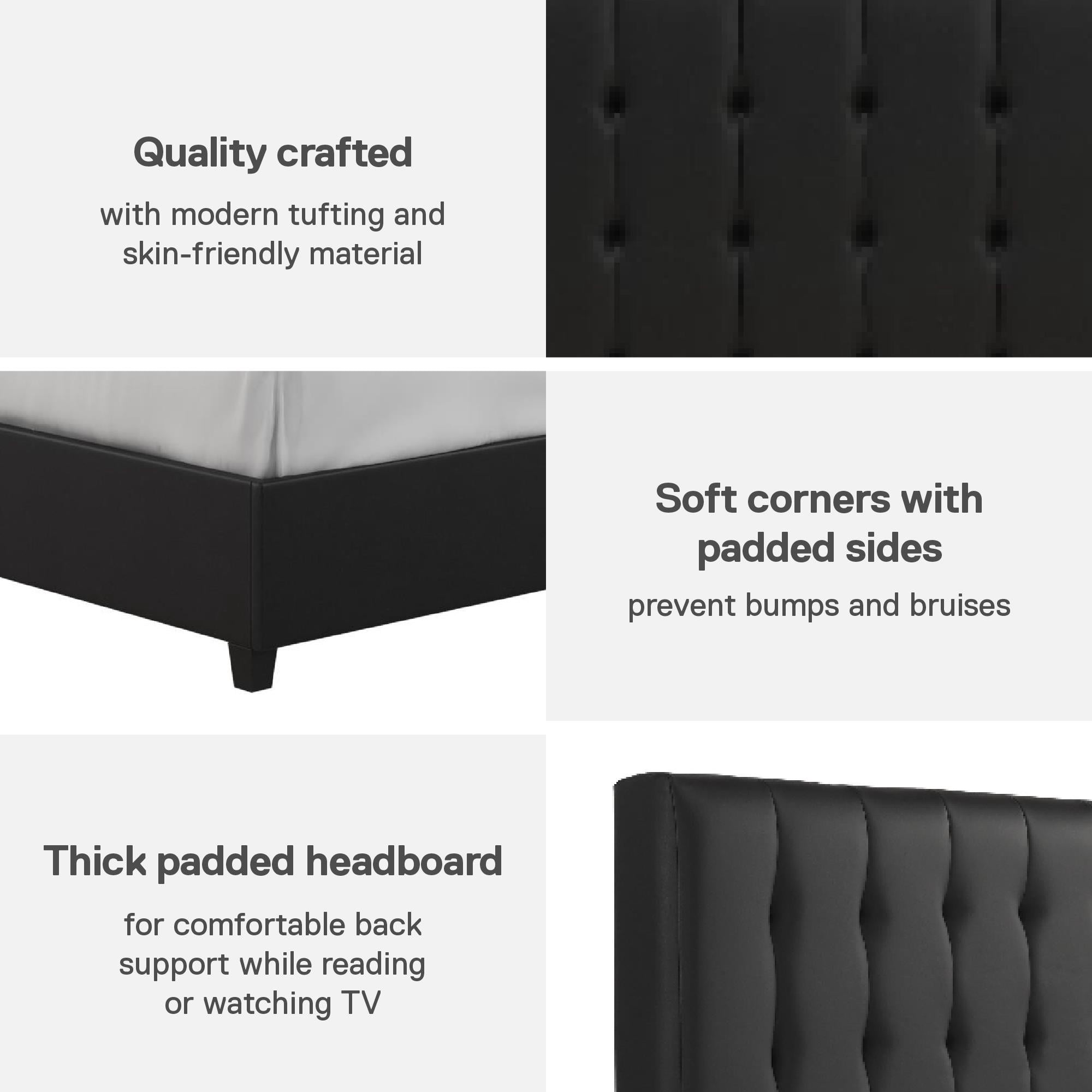DHP Emily Upholstered Bed, Black Faux Leather, King